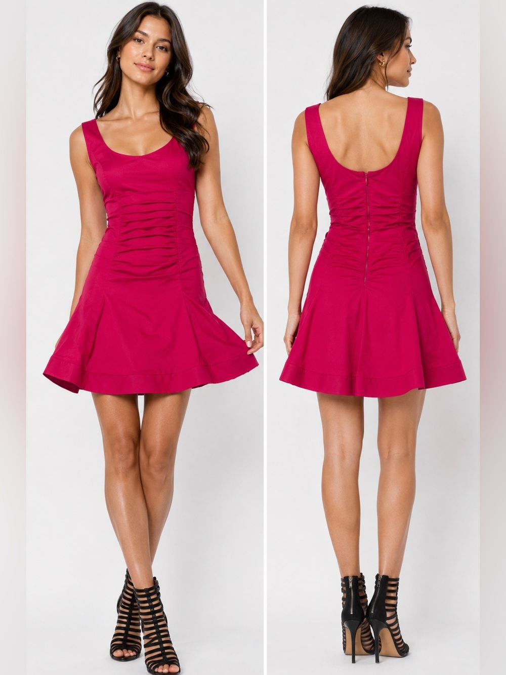 Nicole Miller Solid Cotton Metal Fit & Flare Dress Made in USA